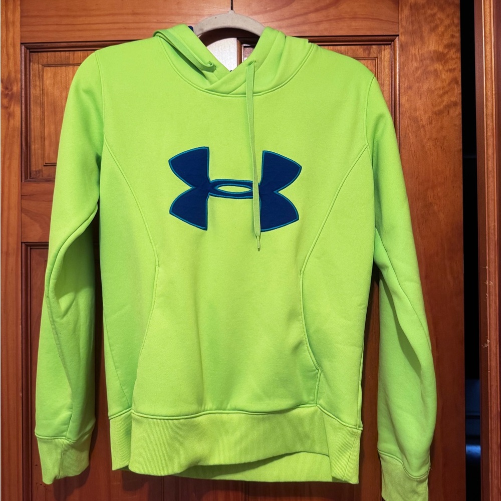 Under Armour Neon Green Hoodie with Blue Logo